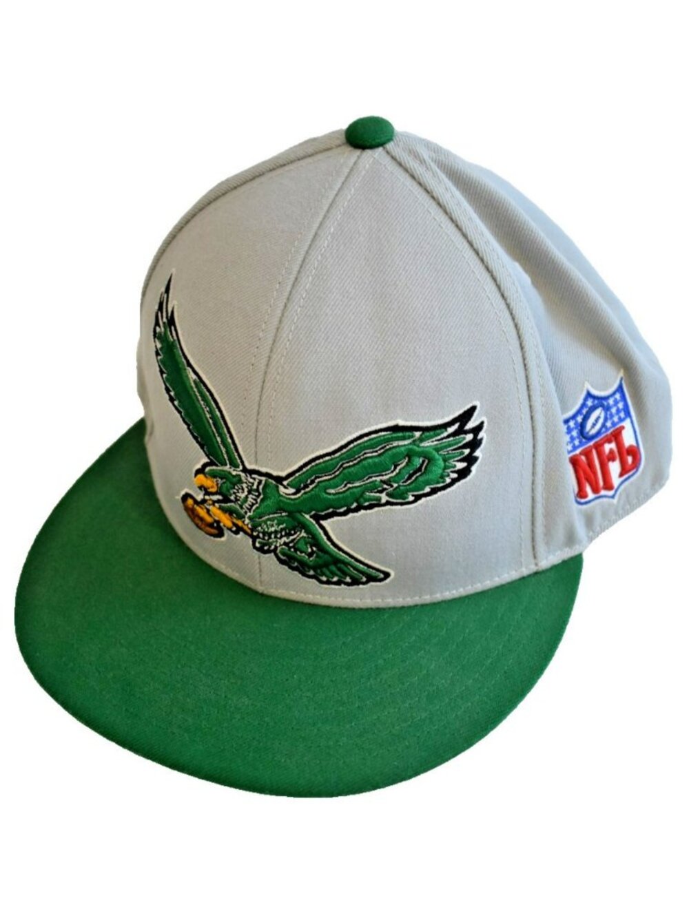 Philadelphia Eagles Hat Fitted Mens NFL Mitchell & Ness Grey Green Size 7-3/8